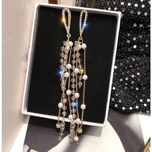 Pearl earrings female long temperament tassel earrings earrings 2019 new tide net red