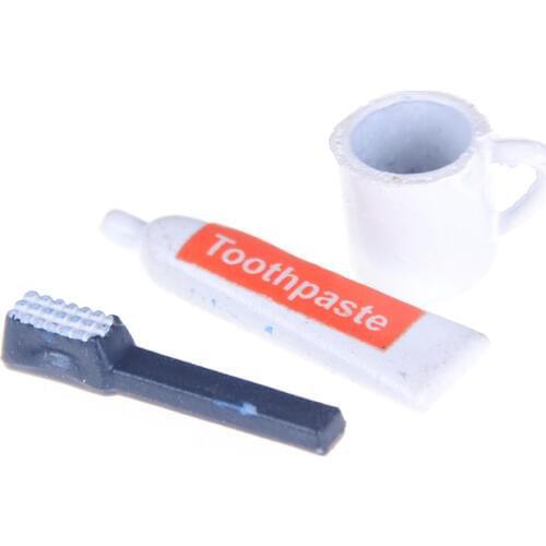 3pcs 1:12 Scale Toothbrush Toothpaste Cup Set Doll House Bathroom Scene Accessories Toiletries Accessories Dollhouse Miniatures