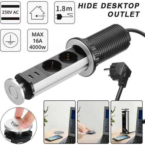 1 PC Pull Up Socket with Twin Fit For 3-Gang Kitchen Worktop Office Desk USB Charger Universal Electric Plug Adapter Sockets
