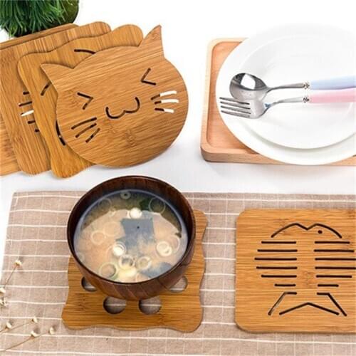1 Pcs Openwork Wooden Coasters Kitchen Cutlery Thickened Anti-scalding Ppadded Placemats Non-slip Pan Dish Coaster