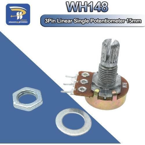 10PCS WH148 Linear Potentiometer 15mm Shaft With Nuts And Washers 3pin WH148 B1K B2K B5K B10K B20K B50K B100K B250K B500K B1M