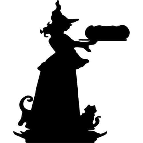 13.5cm*16.5cm Cartoon Witch Cauldron Magic Spells Broom Vinyl Decal Car Sticker Car-styling Black/Silver S6-3957
