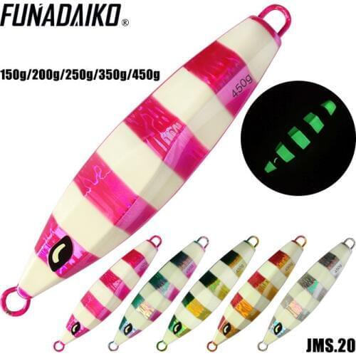 FUNADAIKO 2pcs/lot jig lead jig metal jig isca artificial glow zebra fishing lure slow jig jigging lure 200g 250g 350g 450g 550g