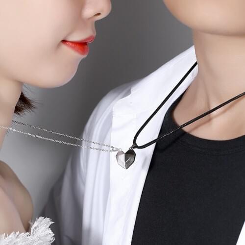 2pcs Heart Stone Couple Magnetic Necklace Close Love Attracting Pendant Clavicle Necklaces Lover Valentines Day Gift