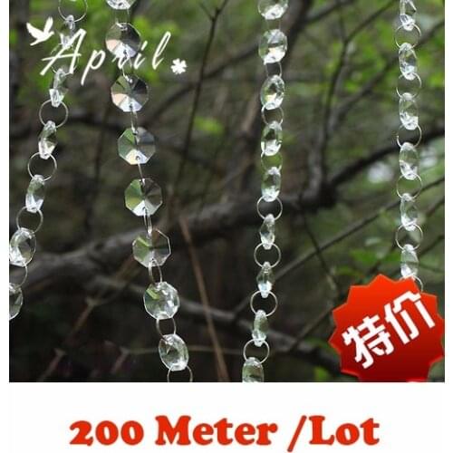 200M/Lot, Free Shipping 14MM Acrylic Octagonal Crystal Garlands / Strands, Clear Color, Wedding & Party Decor