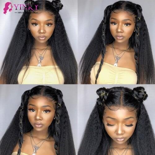360 Lace Frontal Wig 250 Density Kinky Straight Lace Front Wigs For Women Human Hair Black 360 Lace Wig Pre Plucked
