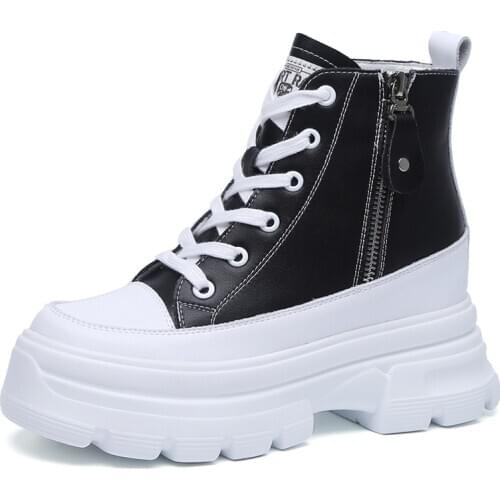 ADBOOV Genuine Leather Ankle Boots Women Height Increasing Platform Booties Ladies High Top Women Shoes Woman