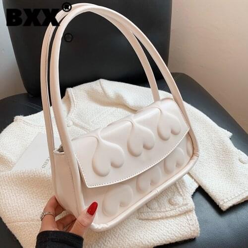 [BXX] Simple Solid Color PU Leather Bags For Women 2021 Autumn Branded Shoulder Bag Handbags Trending Luxury Travel Bag HU379