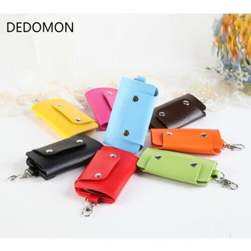 1 PC Portable Leather Housekeeper Holders Car Keychain Key Holder Bag Case Unisex Wallet Cover Simple Solid Color Storage Bag
