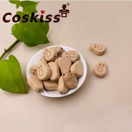 Coskiss 20pcs Beech Wooden Bow Beads BPA Free Wooden Teethers Toys Wooden Teether Wooden Teething Bead Baby Teether