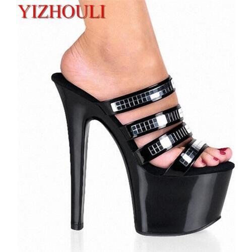 Colour bright eye-catching 17 cm high with thick bottom Ming with sexy star model photo crystal slippers
