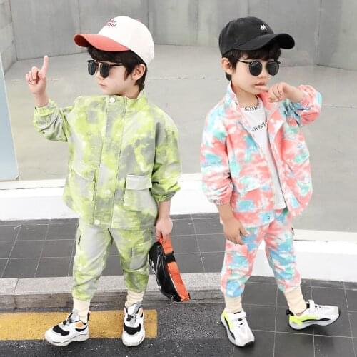 ChildrenBoys and girls colorful work suit 2021 spring and Autumn New Korean version of childrens handsome camouflage sportswear