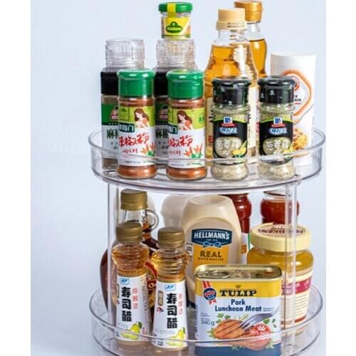 Double-layer 360 Degree Rotation Lazy Susan Kitchen Spice Storage Rack Cupboard Cabinet Seasoning Bottle Organizer