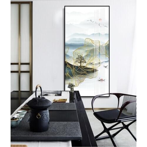 Mountain Golden Wild Goose Modern Abstract porch Living Room Decorative Pictures White Clouds and Golden Thread