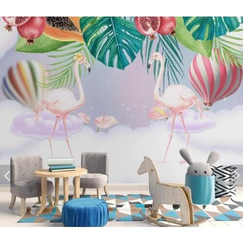 Hot Balloon Tropical Leaves Flamingo Wall Mural for Kids Bedroom Wallpaper Art Wall Decals Contact Paper Wallpapers Rolls