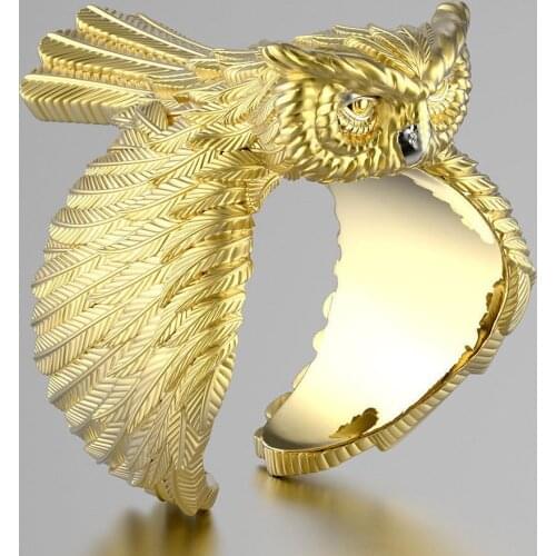 Fashion Luxury Gold Plated Metal Owl Ring Men Women Punk Birds Animal Wings Feather Finger Rings Hip Hop Men Women Party Jewelry