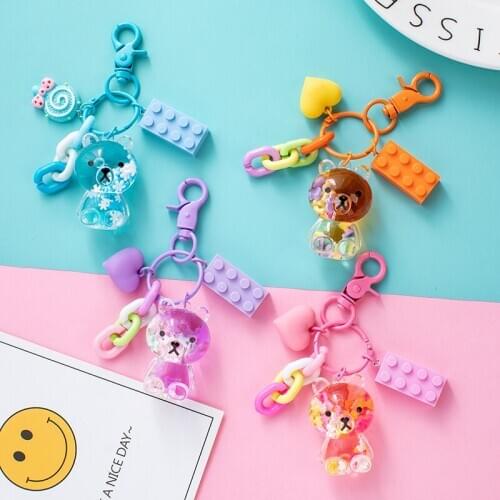 Korean Style Cartoon Acrylic Crystal Bear Doll Key Chain Women Charm Bag Pendant Keyring DIY Car Keychain Gift for Kid Wholesale