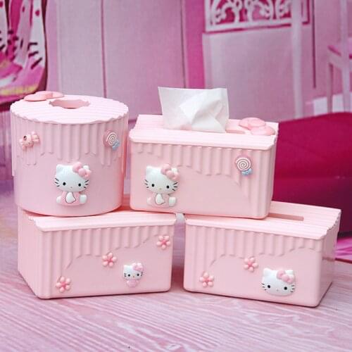 Pink Kitty Cartoon Tissue Box Desktop Office Car Roll Paper Holder KT Cat Paper Towel Dispenser Toilet Paper Case Organizer