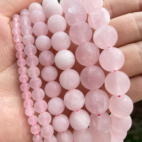 Natural Rose Crystal Round Frost Matte 4,6,8,10,12mm Loose Stone Beads For DIY Necklace Bracelets Jewelry Making Strand 15"