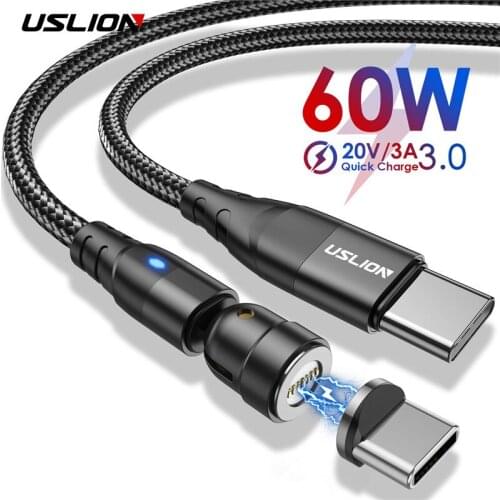 USLION PD 60W Magnetic Cable Fast Charging Magnet Charger Micro USB Type C LED Cable For iPhone 12 Xiaomi Data Wire Cord Cable