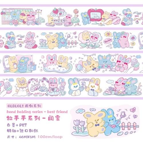 Kawaii Cute washi Tape Kit Cartoon Rabbit Animals Masking Tape Bullet Journal Supplies Korean Stationery Decor
