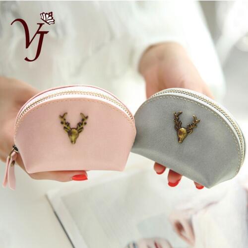 Lovely Vintage metal deer womens Leather mini zipper Wallet Lady Cash Purse Change Purses for girls Carteras female Coin Purses
