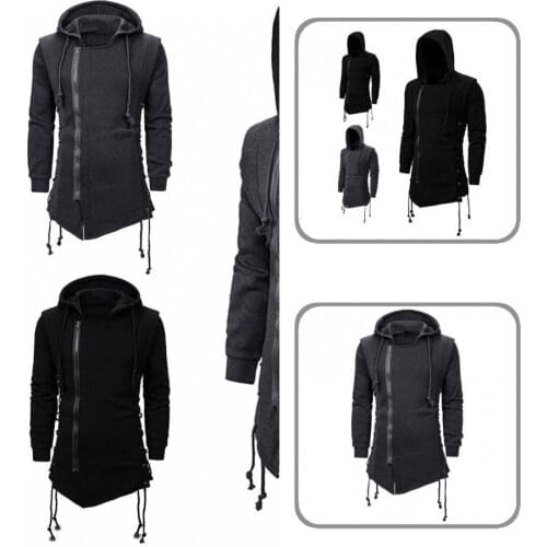 Elastic Cuff Dark Long Sleeve Hooded Coat for Party Men Jacket Elastic Cuff Dark Long Sleeve Hooded Coat for Party