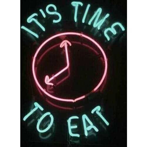 Neon Sign It is time to eat clock Neon Wall Sign for Studio ROOM Pub Hotel Advertise Lamps Recreational Handmade Real glass TUBE