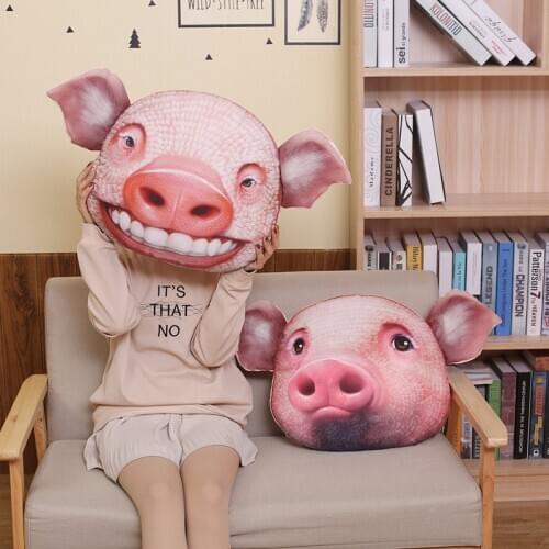 New 3D Simulation Pig Head Plush Pillow Pig Doll Plush Toy Funny Pig Head Expression Pillow Comfortable Sofa Cushion Stuffed