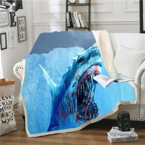 Shark Print Sherpa Blanket Fleece Blanket Animal Popular Travel Outlet Bedspread Gift Bedding Adult Fashion Funny Anime Quilt