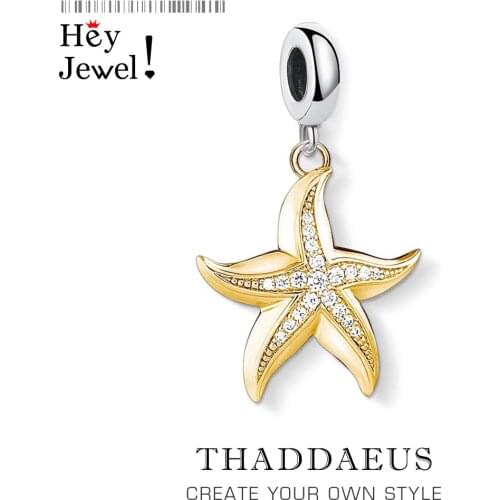 Golden Starfish Charm Pendants For Women Men Trendy 925 Sterling Silver Fascinating Ocean Spirit Jewelry Fit Bracelet Necklace