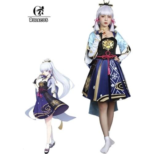 ROLECOS Game Genshin Impact Kamisato Ayaka Cosplay Costume Kamisato Ayaka Cosplay Costume Women Dress Sleeve Full Set Halloween