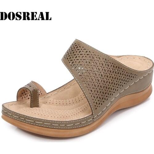 Women Sandals 2021 New Clip Toe Wedges Shoes For Women Leather Slippers Summer Beach Casual Heels Sandals Platform Flip Flops