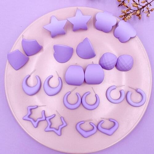 Korean Fashion Multiple Purple Color Geometric Earrings for Women Resin Arcylic Star Heart Statement Earrings Holiday Jewelry