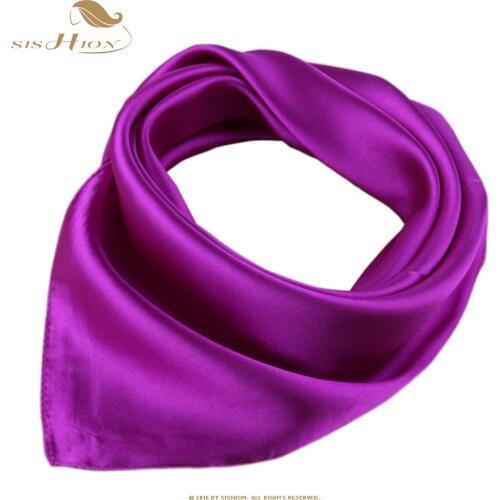 SISHION Square Scarf Women Ladies Solid Purple 60cm*60cm Warm Silk Scarves Vintage echarpe for business wear SD00011