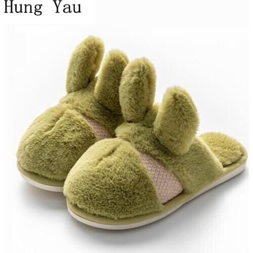 Women Men Slippers Flips Flops Winter Warm Shoes Cartoon Rabbit Fashion Platform Home Slides Non-slip Couple Flats Indoor
