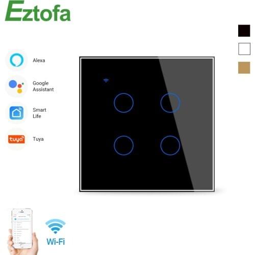 EU UK 4 Gang 1 2 Way Wifi Wall Switch Wireless Remote Light Relay App Touch Control Smart Switch Work with Alexa Google Home