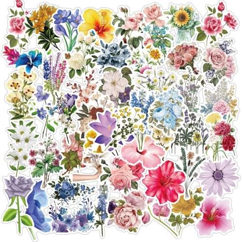 50PCS INS Style Pretty Flowers Stickers Motorcycle Travel Luggage Guitar Fridge Laptop Classic Toy Waterproof Decal Kid Sticker