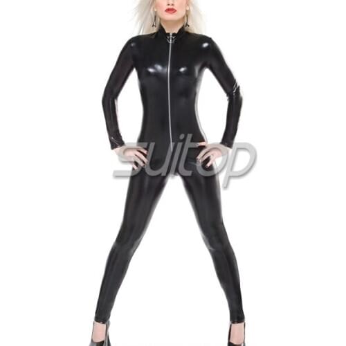 Heavy nature rubber Black latex leotard catsuit tights for adult girls