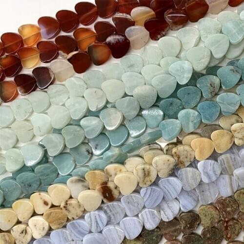 Veemake Amazonite Agate Jasper Flat Small Heart Necklace Bracelet Earrings Ring Natural Womens Beads For Jewelry Making 10mm