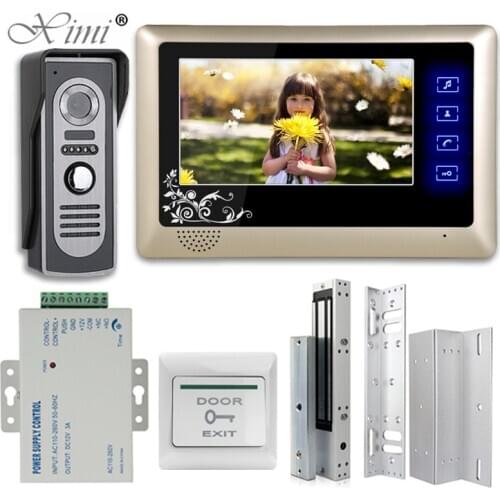 7 Inch Video Intercom with Lock Video Door Phone Doorbell Camera Exit Unlock Button Day Night Vision Waterproof