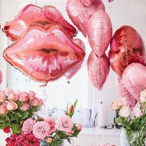 7pcs/lot Romantic Red Lips Foil Balloon 18inch Pink Heart Helium Balaos Wedding Valentines Decoration Love Theme Party Supplies