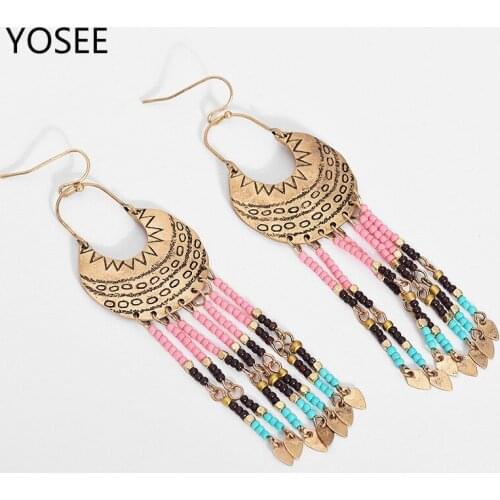 YOSEE Vintage Round India Boho Beads Dangle Drop Tassel Earrings for Women Female 2019 Hanging Earrings Jewelry Accessories