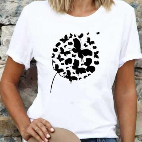 Women Cartoon Butterfly Sweet New Trend Style T Top Shirt Regular Lady Fashion Tee Print Female Graphic Short Sleeve T-Shirts