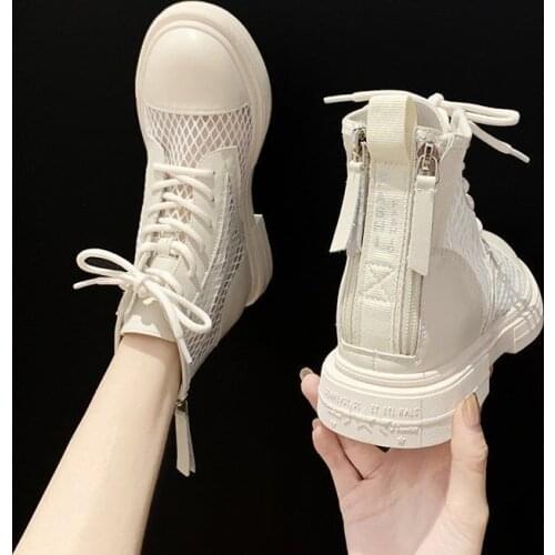 Womens Shoes Martens Boots 2021 Summer New Breathable British Style Sandals Boots Hollow Sandals Breathable Ladiess Mesh Boots