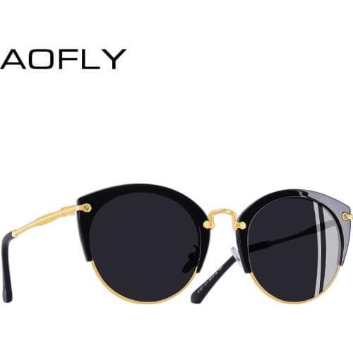 AOFLY Fashion Polarized Sunglasses Women Brand Designer Vintage Retro Cat Eye Sunglasses Female Half Frame Style Glasses A121