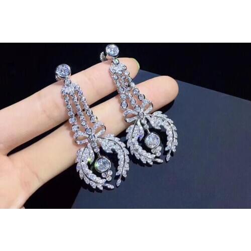 Cubic zircon leaf drop earring vintage 925 sterling silver with cubic zircon long earring fine women jewelry free shipping