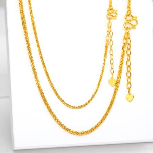 1pcs New 24K Yellow Gold Necklace Chain Women Wheat Link Chain Necklace 999 Gold Necklace