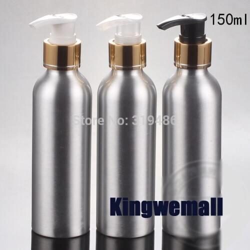 300pcs/lot Cosmetic Packaging 150ml Aluminum Lotion bottle, Metal Container with Gold Press Pump, DIY Liquid Storage Tool