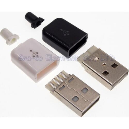 50set 3 in 1 DIY 2.0 USB Jack with Plastic shell Connector kit wire bonding A type Male plug